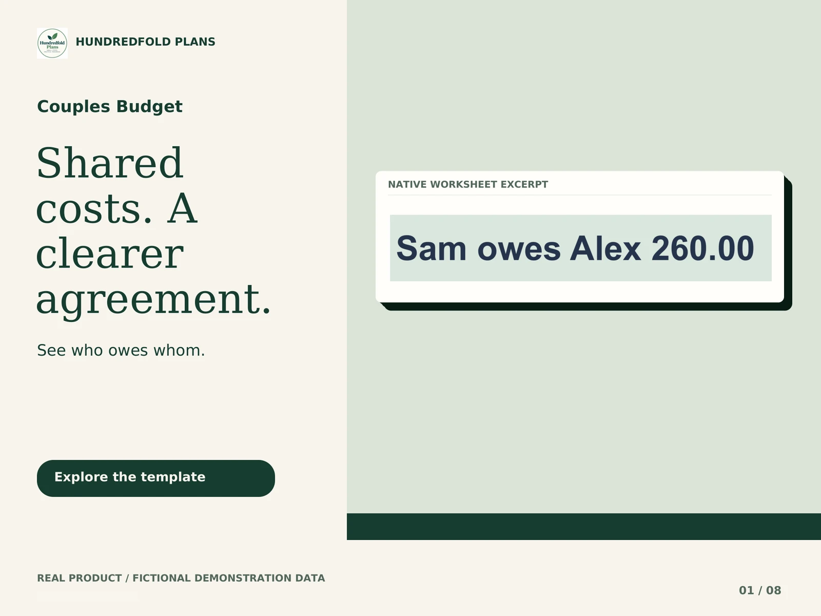 Couples Budget — Shared costs. A clearer agreement. Fictional product example.