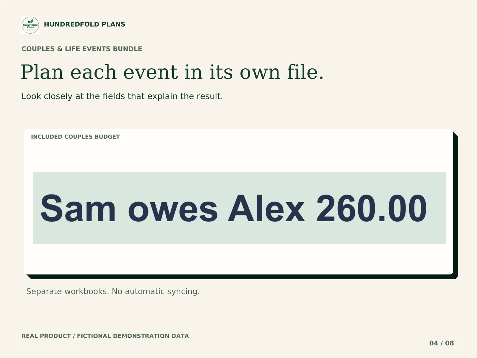 Couples & Life Events Bundle — Plan each event in its own file. Fictional product example.
