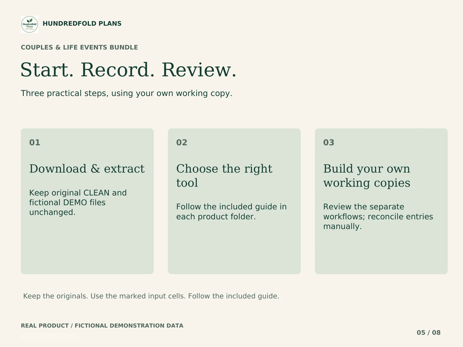 Couples & Life Events Bundle — Setup, entries and review workflow. Fictional product example.