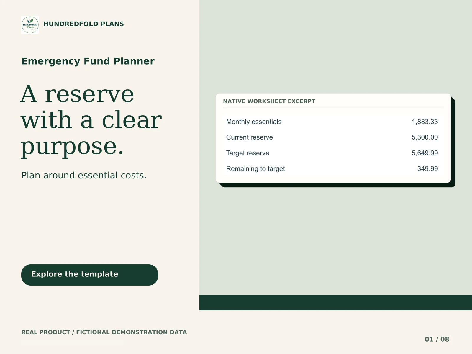 Emergency Fund Planner — A reserve with a clear purpose. Fictional product example.