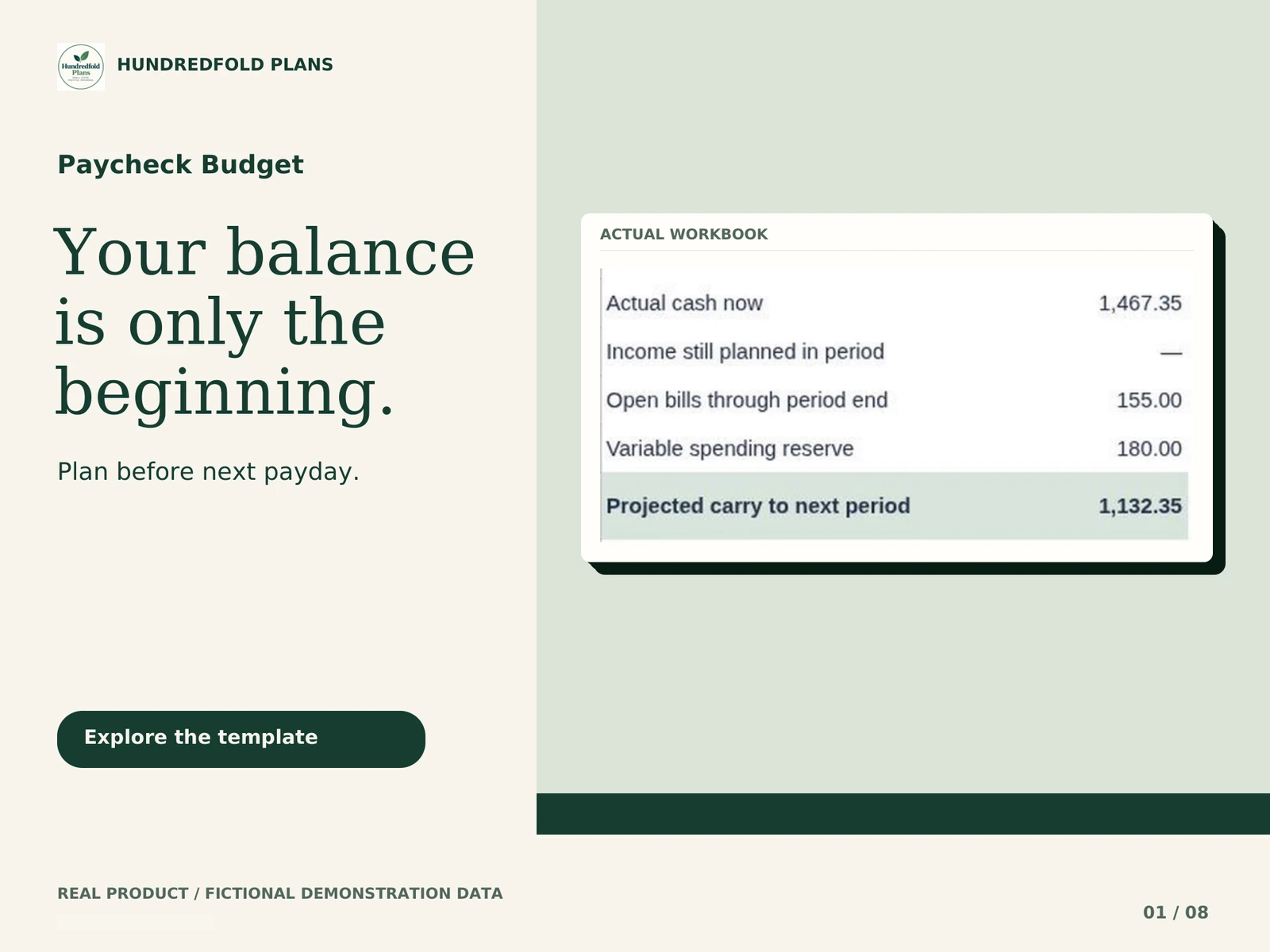 Paycheck Budget — Your balance is only the beginning. Fictional product example.