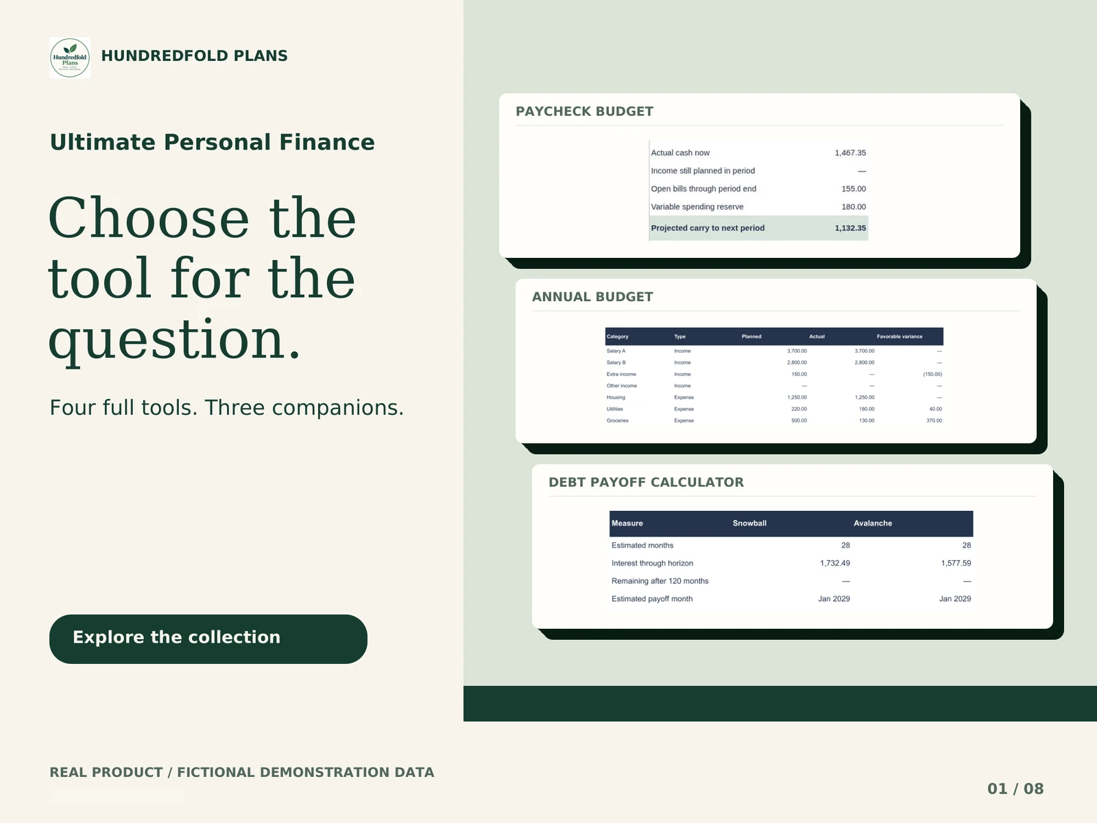 Ultimate Personal Finance — Choose the tool for the question. Fictional product example.